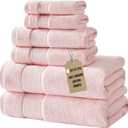 Marvione Bath Towels Set 6 Piece, 100% Turkish Cotton Highly Absorbent and Soft Towels for Bathroom 2 Bath Towels 2 Hand Towels 2 Washcloths, Pink