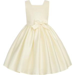 Uhnice Flower Girl Satin Dress Sleeveless Dresses with Detachable Bow for Wedding Party (4-5T, Cream)