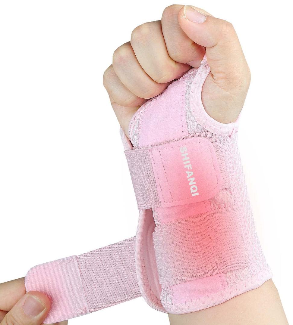 Compression Wrist Brace for Men and Women, Recovery Night Wrist Sleep Support Brace - Adjustable Support Splint for Wrist Pain, Carpal Tunnel, Arthritis, Tendonitis (Pink, Right Hand, Small/Medium)