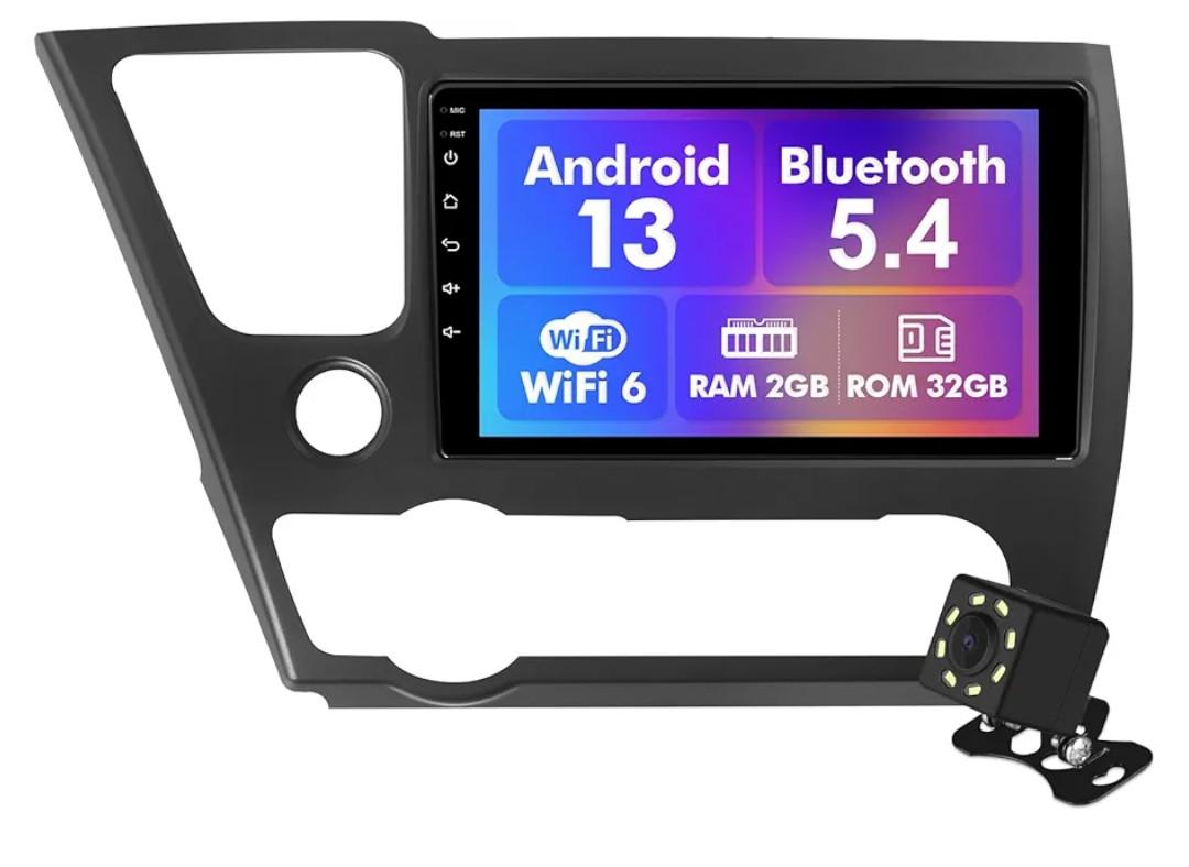 Android 13 Car Radio for 2+32G Honda Civic 2013-2015 9'' 1280*720 Touchscreen Car Stereo with Carplay Android Auto Backup Camera Mirror Link GPS Navigation WiFi 6 Bluetooth 5.4 SWC (with Air Outlet)