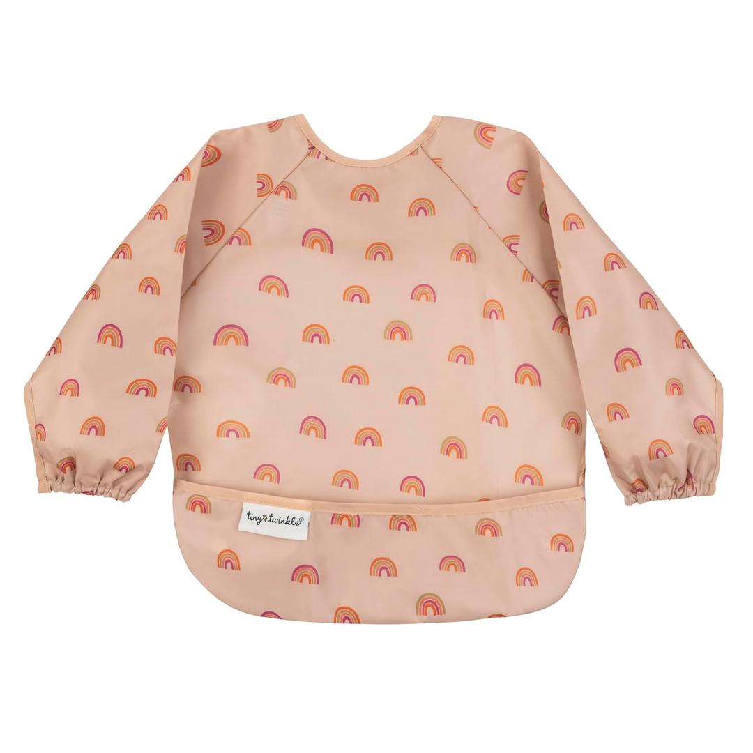 Tiny Twinkle Mess Proof Baby Bib,Waterproof Smock Baby Bib for Eating,Machine Washable Long Sleeve Bib,Baby Led Weaning,Toddler Bib,BLW Supplies(Boho Rainbow, Small 6-24 Months)