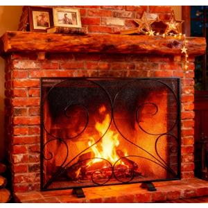 Fire Beauty Single Panel Fireplace Screen Handcrafted Solid Wrought Iron Mesh, Heat-Resistant Fire Spark Guard for Fireplace-Black