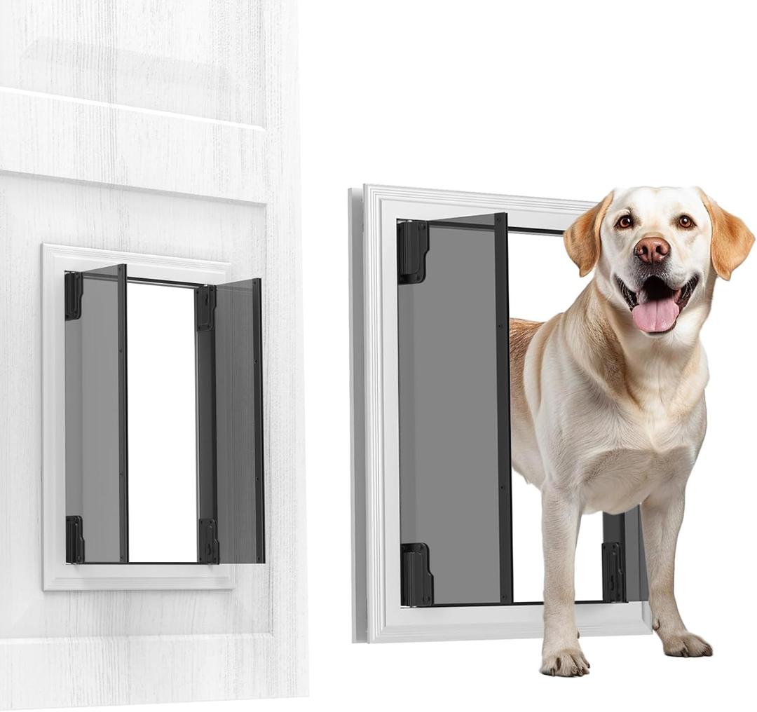 Dog Doors for Large Dogs, Energy Efficient French Dog Door with Aluminum Frame, Telescoping Tunnel, Magnetic Flaps and Sliding Lock Panel - XLarge