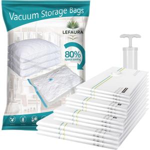LEFAURA 12 in one pack Vacuum Storage Bags with Hand Pump, Small, Medium, Large and Jumbo size, Space Saving Compression Bags for Clothes, Bedding, Travel, Moving, 80% Storage Reduction
