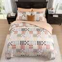 MaiRve Queen Comforter Set, Classic Plaid Farmhouse Bedding Sets 7 Pieces, Beige All Season Bed in A Bag with Sheets, Pillowcases & Shams