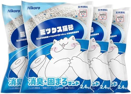 NIKORO Mixed Cat Litter,Strong Clumping Cat Litters,Odor Control and Unscented Ultra Absorbent Water Flushable Bentonite Tofu Cat Litter,Dust Free Scent Free,21 lbs(5.29 lbs×4Bags) 1Bags Was Used