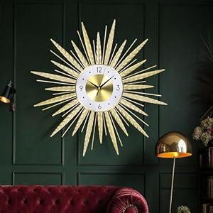 Anmotpe 23 inch Gold Starburst Wall Clock, Silent Non-Ticking Large Modern Starburst Decorative Clock for Home Decor, Living Room, Bedroom, Office