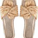 OYOANGLE Women's Metallic Twist Front Open Toe Flat Sandals Fashion Slide Sandals (9.5, Gold)