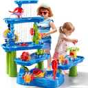 Water Table for Kids 3 4 5 6 7 Years Old, 3-Tier 4 Areas Water Table Activity Sensory Outside Toys for Toddlers 3-5, Beach Backyard Outdoor Play Table Gift for Boys Girls