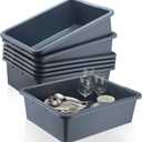 6 Pcs Commercial Bus Tubs 21.1"L x 16.9"W x 6.6"H Large Bus Bins,Gray
