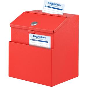 KYODOLED Suggestion Box with Lock and 50 Free Suggestion Cards, Metal Wall Mounted Ballot, Donation and Collection Key Drop Box with Slot & 2 Keys, 8H x 5.7W x 7L Inch, Red