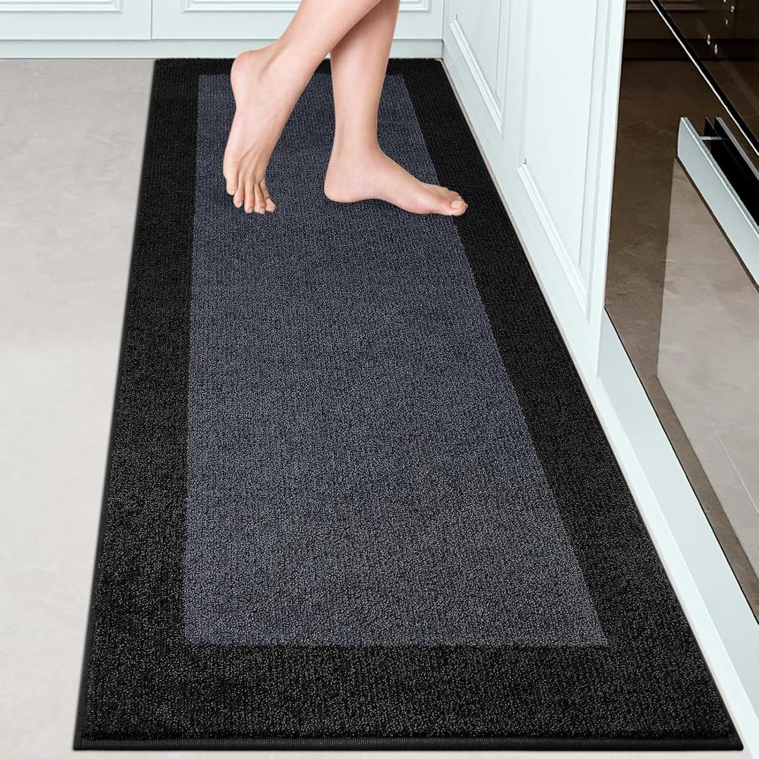 Machine Washable Kitchen Rug 24" x 70", Non Slip Kitchen Mat for Floor, Absorbent Entrance Runner Rug for Bedroom, Hallway, Bathroom, Door (Roll Packing) (Charcoal)