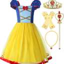 ReliBeauty Girls Elastic Waist Backless Princess Dress Costume with Accessories, Yellow,100 (2T-3T)