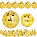 32 Pack Mini Disco Balls Decorations Different Sizes Mirror Ball with Hanging String Small Disco Ball Ornament for Disco Theme Party Cake Topper DJ Club Christmas Wedding Home Decor (Gold)