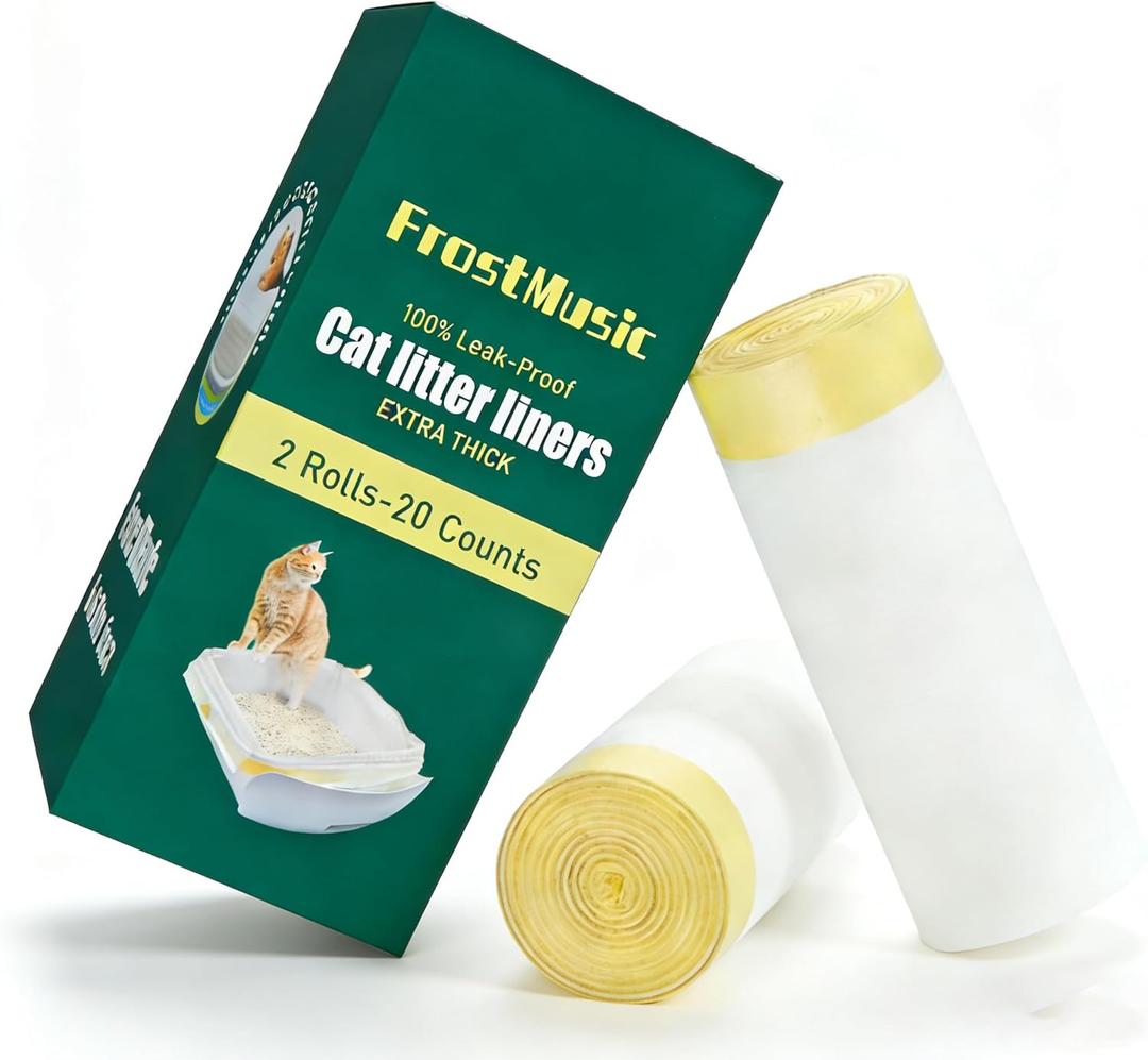 20 Count 3 Mil FrostMusic Cat Litter Box Liners - 31" x 17" Tear-Resistant Cat Litter Bags - Waterproof Kitty Litter Liners - Fits Litterbox Pan Sizes Medium