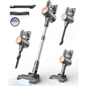 N8 Cordless Vacuum Cleaner,Lightweight Stick Vacuum with Powerful Suction,2200mAh Battery,40 Mins Runtime,Self-Standing,Rechargeable Vacuum Cleaners for Home Hardwood Floor Carpet Pet Hair (Gold)