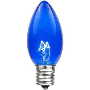 Novelty Lights Incandescent Replacement Bulbs - Outdoor Individual Bulbs for Events, Holiday Parties, Patios, and More - C7/E12 Candelabra Base, 5 Watt Lights (Blue, 25 Pack)