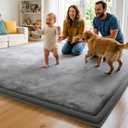 AEOCOO Baby Play Mat for Floor Cushion, 1.3" Thick Memory Foam Tummy Time Mat, Soft Velvet Non Slip, Toddlers Baby Kids Extra Large Nursery Rug for Crawling, Living Room, Tatami Style, Grey