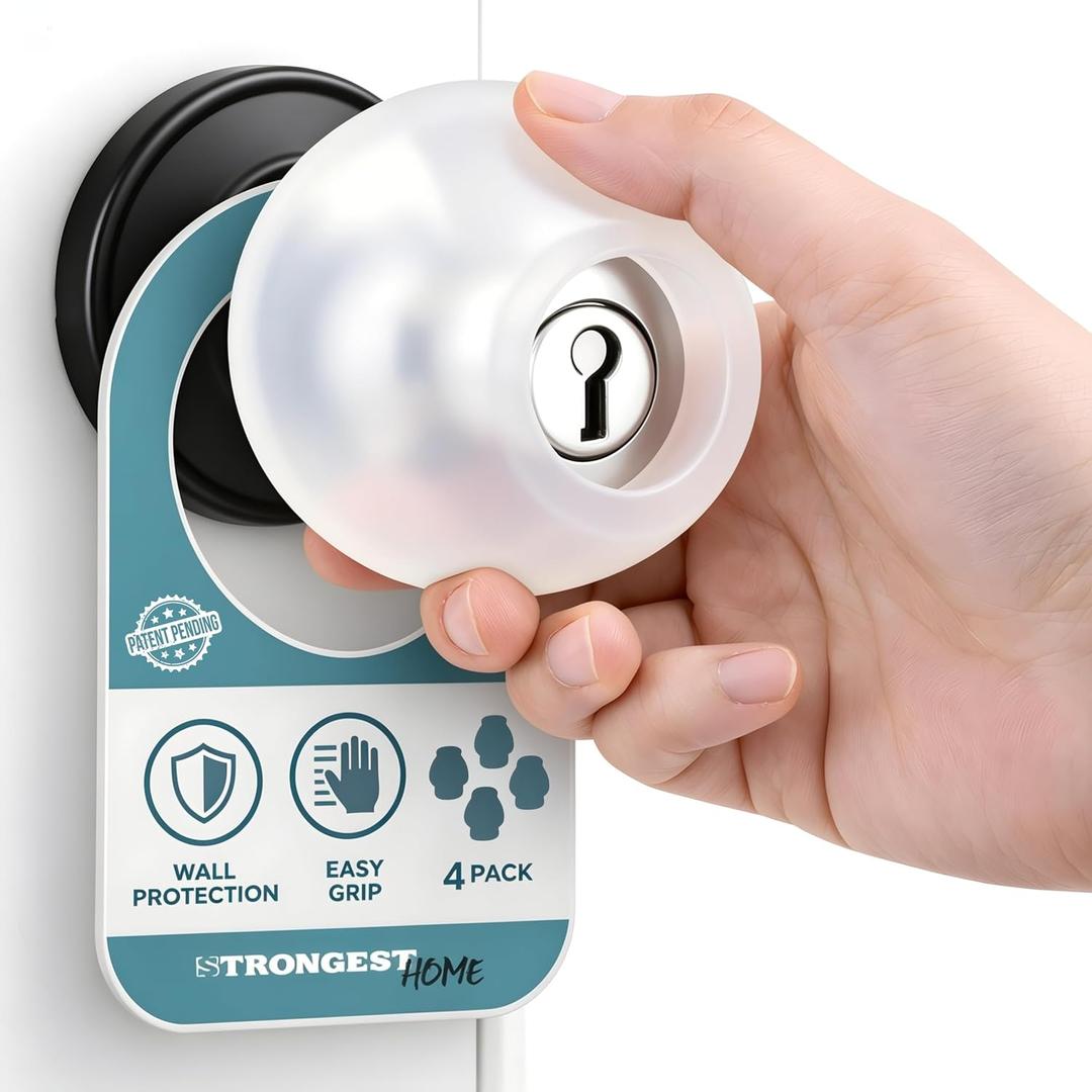 Clear Silicone Door Knob Cover & Wall Protector Soft Rubber Handle Grip for Arthritis Support and Quiet Damage Prevention (4 Pack)