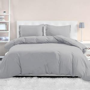 Mocassi Luxury Full Size 4-Piece Duvet Cover Set - 1800 Premium Hotel Quality Microfiber Button Closure Duvet Cover (No Comforter Included), 1 Duvet Cover 88x88 Inch and 2 Pillow Shams, Light Gray