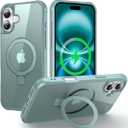 Magnetic Compatible with iPhone 16 Plus Case with Stand [Military Grade Drop Tested][Compatible with Magnet] Ring Translucent Slim Hard Back Soft Edge, Teal Green