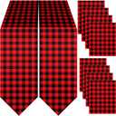 Breling 10 Pcs Buffalo Check Table Runners and Table Placemats Set, 2 Pieces 12 x 72 Inches Buffalo Plaid Black and Red Checkered Table Runner and 8 Pieces Table Placemats for Christmas Party Supplies