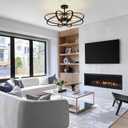 Semi Flush Mount Ceiling Light Fixture Chandelier 6-Light Kitchen Ceiling Lights 25'' Black Farmhouse Chandelier Style Flower Shape Light Fixture Bedroom for Foyer,Entryway,Living Room