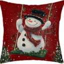 Xmas Snowman Throw Pillow Covers Christmas Tree Leaf Pillow Cases Square Cushion Cover for Sofa Couch Bedroom Living Room 20x20 Inch