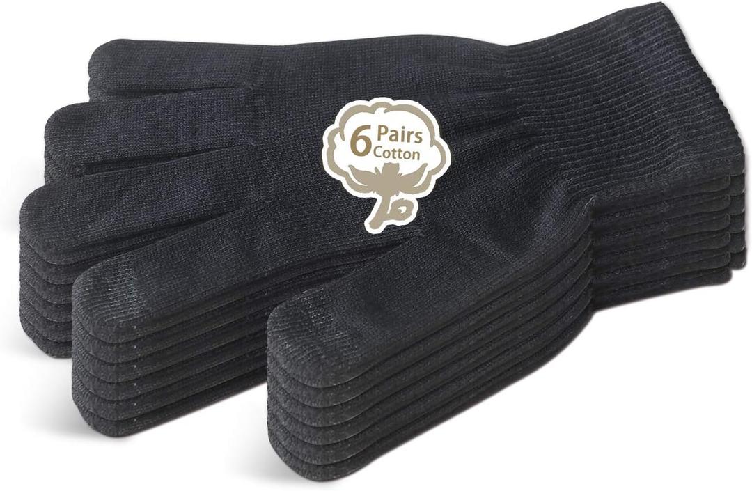 Evridwear Men Moisturizing Cotton Gloves with Touchscreen Fingertips for Eczema Beauty Cosmetic Dry Hands Sensitive Irritated Skin Therapy Overnight Bedtime, 6 Pairs, Lightweight-Black, S/M (s/m, Lightweight-black)