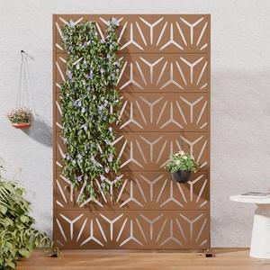 Casaphoria Metal Privacy Screen Outdoor, 72" H x 47" W Freestanding Decorative Privacy Screen for Patio Deck Balcony Garden with Stable Base, Brown Star