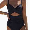 popvil One Piece Swimsuit Women 2025 Tummy Control High Waisted Bathing Suit V Neck Swimwear Cut Out Tie Back Swim Suits L