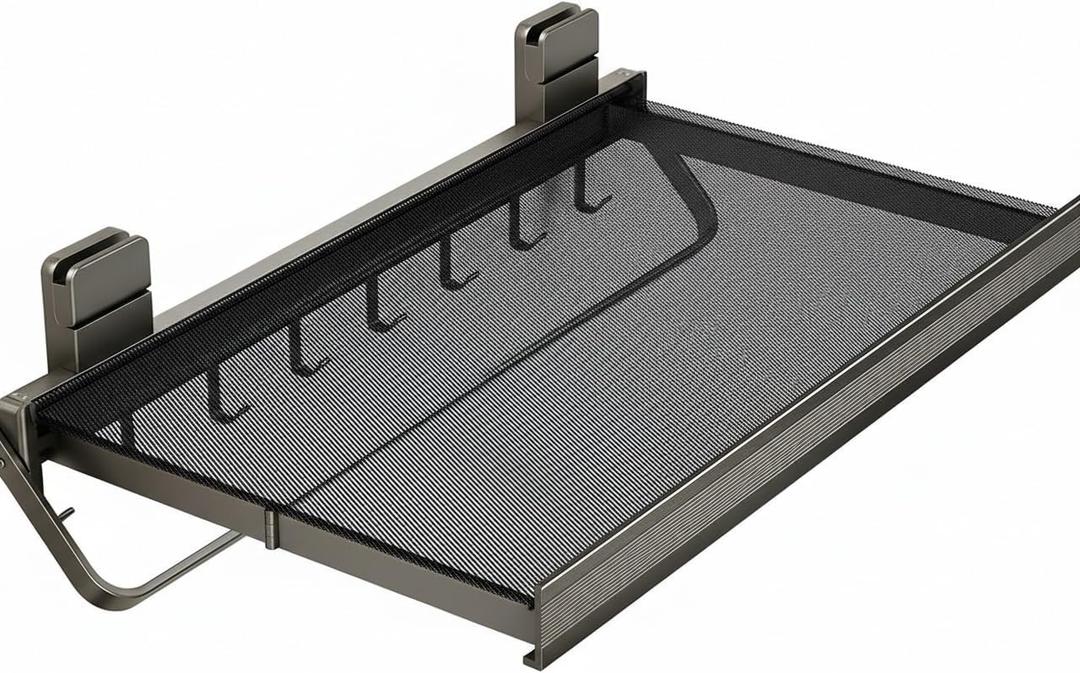 Retractable Wall Mounted Bathroom Clothes Rack with Foldable Towel Bar,6 Movable Hooks and Underwear Drying Net,Space Saving Organizer (Gray)