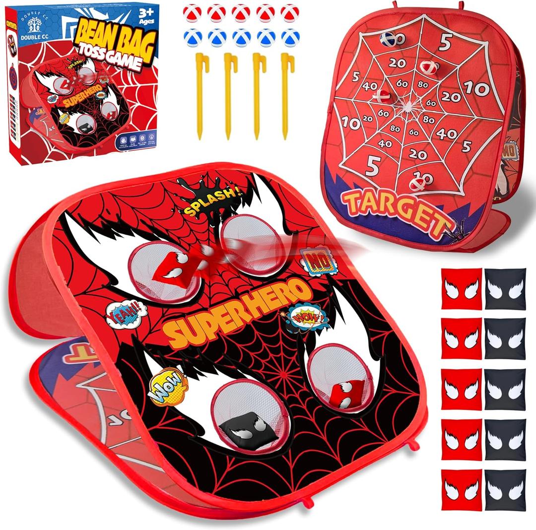 Spider Bean Bag Toss Game for Kids,5-Second Setup Cornhole Game, Spider Toys Gifts for 3 4 5 6 7 8 9 10,Party Outside Activities Carnival Games for Kids, Gift for Boy Girl Birthday or Christmas