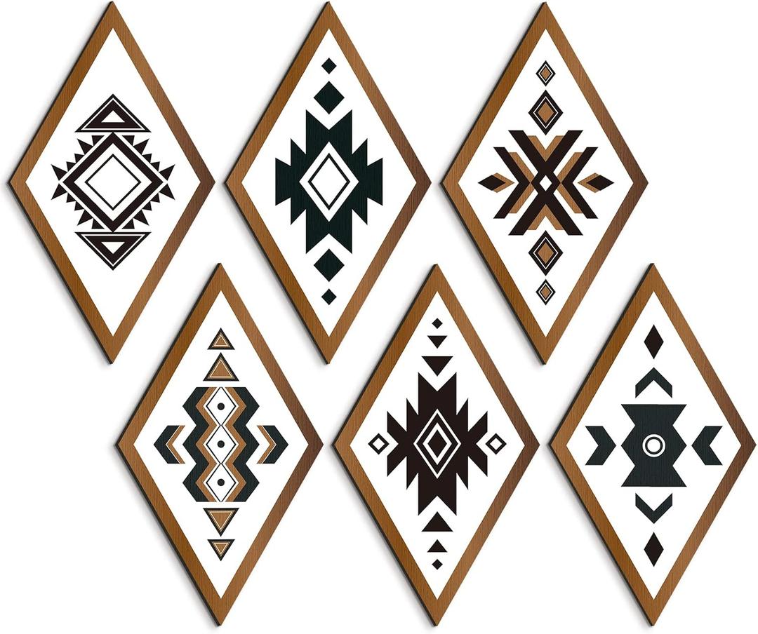 Ferraycle 6 Pcs Aztec Wall Decor Southwest Wall Art Farmhouse Rustic Bedroom Hanging Sign Boho Navajo Tribal Modern Geometric Vintage Home Decor for Bedroom Living Room Bathroom(Vintage Color)