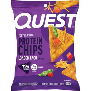 Quest Nutrition Loaded Taco Tortilla Style Protein Chips, 19g Protein, 4g Net Carb, Low Carb, Gluten Free, 1.1 oz (Pack of 12) (EXP 01/08/27)