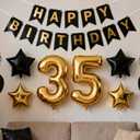 35th Birthday Decorations Black Gold for Men Women, 35th Birthday Banners Number 35 Birthday Balloons Star Foil Confetti Balloons for Cheers to 35 Years Old Birthday Party Decorations (35th)