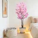 BINCUE Artificial Pink Cherry Blossom Tree Fake Tree Cherry Blossom Decor Fake Flowers Faux Flowering Tree Pink Flowers Floral for Indoor Outdoor Room Home Decor Spring Gift 6FT
