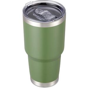 30 oz Tumbler with Lid Stainless Steel Tumblers Vacuum Insulated Cup Reusable Powder Coated Travel Mug Double Wall Leak Proof Portable Cups Keep Cold Drinks for 12 Hours, Army Green, 1 Pack