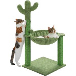 PAWZ Road Cactus Cat Tree, 33 Inchs Cat Tower with Large Soft Hammock and Fully Wrapped Sisal Scratching Post for Indoor Cats