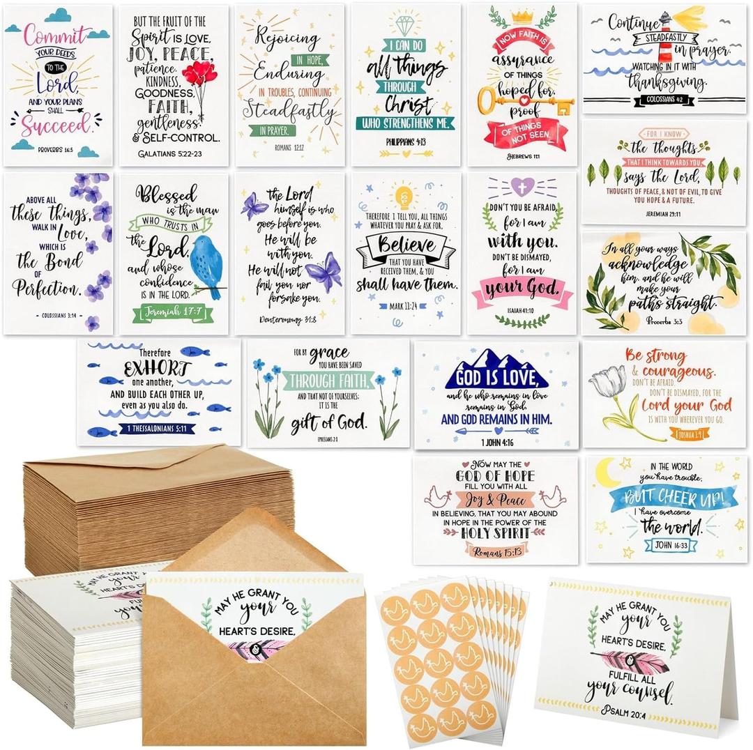 120 Pack Christian Greeting Cards Bulk with Envelopes, Religious Encouragement Scripture, 20 Inspirational Bible Verse Designs (4x6 In)