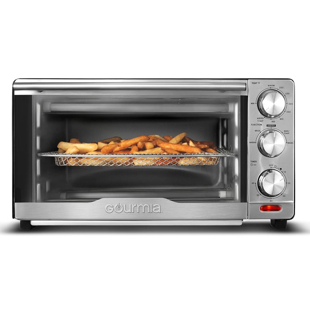 Gourmia Air Fryer Toaster Combo - 6-in-1 Multi-function Countertop Oven Adjustable Temperature & Timer, Fry Basket, Baking Pan, Oven Rack & Pullout Crumb Tray, Stainless Steel