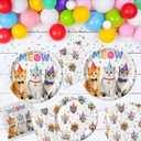 170PCS Cat Birthday Decorations Cat Birthday Party Supplies - Includes Plates, Napkins, Cups, Cutlery, Banner, Hanging Swirl for Cat Birthday Party Decorations, Serves 24
