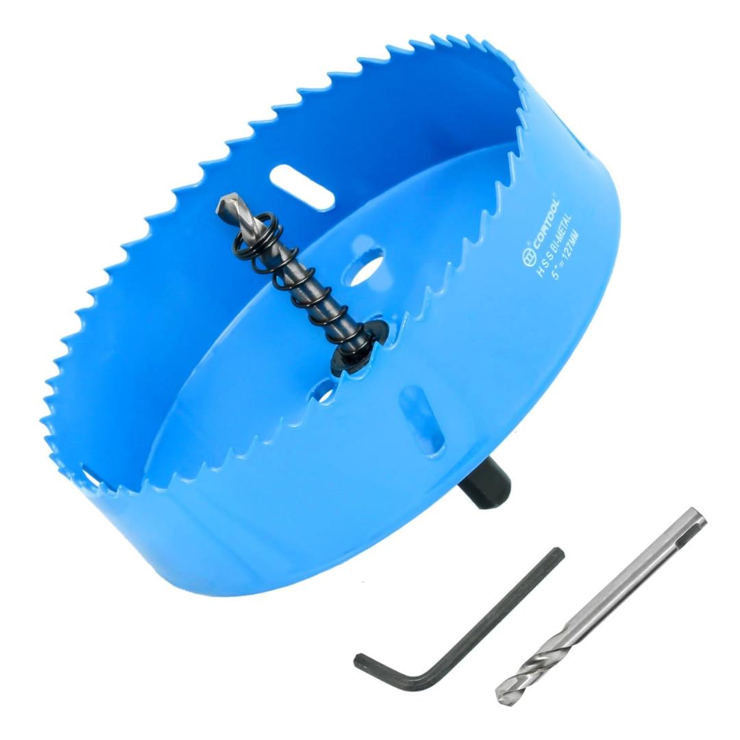 5 Inch Bi-Metal Hole Saw Kit With Arbor for Metal and Wood Cutting - Hole Cutter for Drywall, PVC Boards, Fiberglass and Vent Pipes