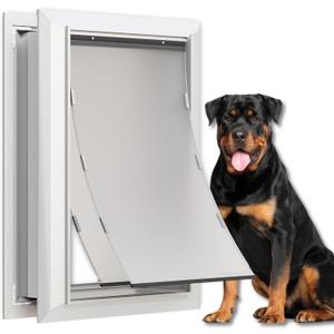 Aluminum Dog Door for Exterior, Cutout Size 14 1/2''W x 25 1/8''H, Heavy Duty Magnetic Double Flap for Extreme Weather, Energy-Efficient, Easy to Assemble, Lockable Panel Included, Sliver (X-Large)
