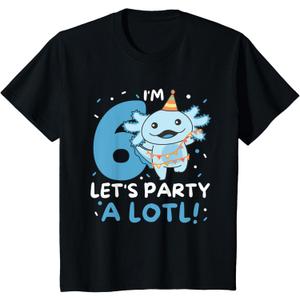 6th Birthday Axolotl Pun Let's Party A Lotl T-Shirt, Size Kids 12