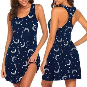 Avidlove Sleepwear for Women Tank Nightgown Chemise Racerback Sleeveless Sleep Dress (XX-Large, Moon Print)