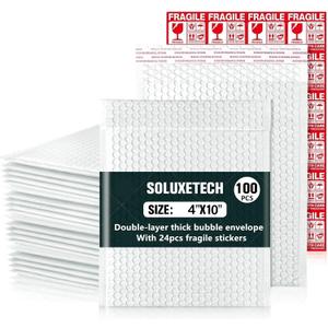 Bubble Mailers 4x10" 100 Pack and 24PCS Fragile Stickers White Thick Waterproof Padded Poly Envelopes Small Bubble Wrap Mailers Self Seal Shipping Bag for Mailing Jewelry Makeup Small Business#0, 4x10'' 30-100PC