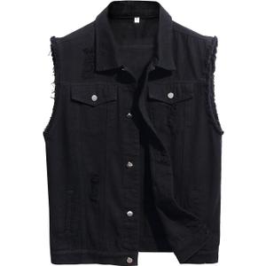 LONGBIDA Men's Denim Vest Sleeveless Ripped Slim fit Distressed Jean Jacket (XX-Large)