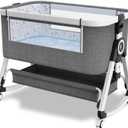 3 in 1 Baby Bassinet,Bedside Sleeper with Storage Basket and Wheels,Portable Baby Crib with Mosquito Net, 6 Adjustable Height & Breathable Mesh,Easy to Fold (White&Grey)