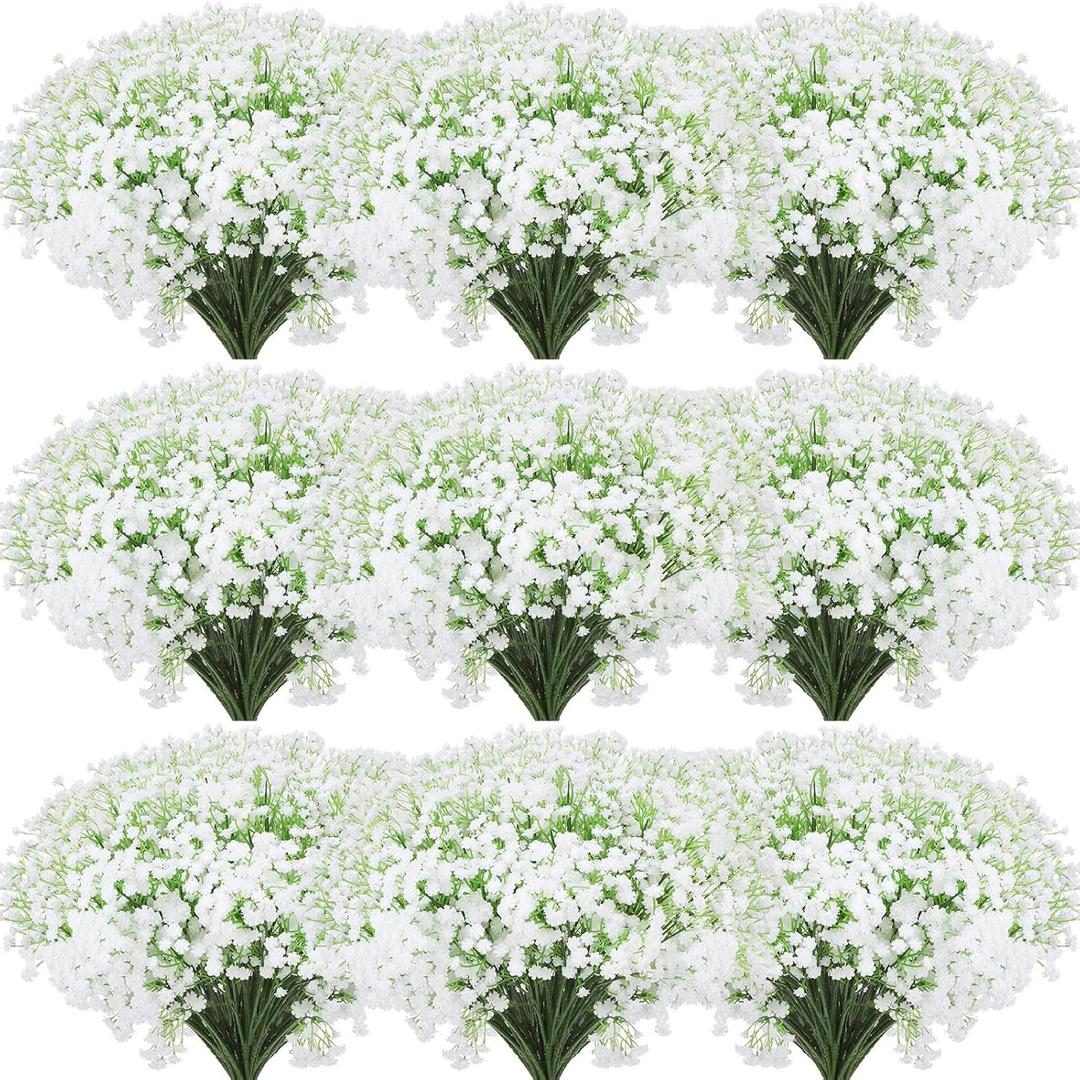 Janinka 100 Pcs Baby Breath Artificial Flowers Bulk Artificial Baby Breath Gypsophila Flower 20.8 Inch Real Touch Faux Gypsophila Bouquet Fake Floral Greenery for Wedding Party Decor (White)